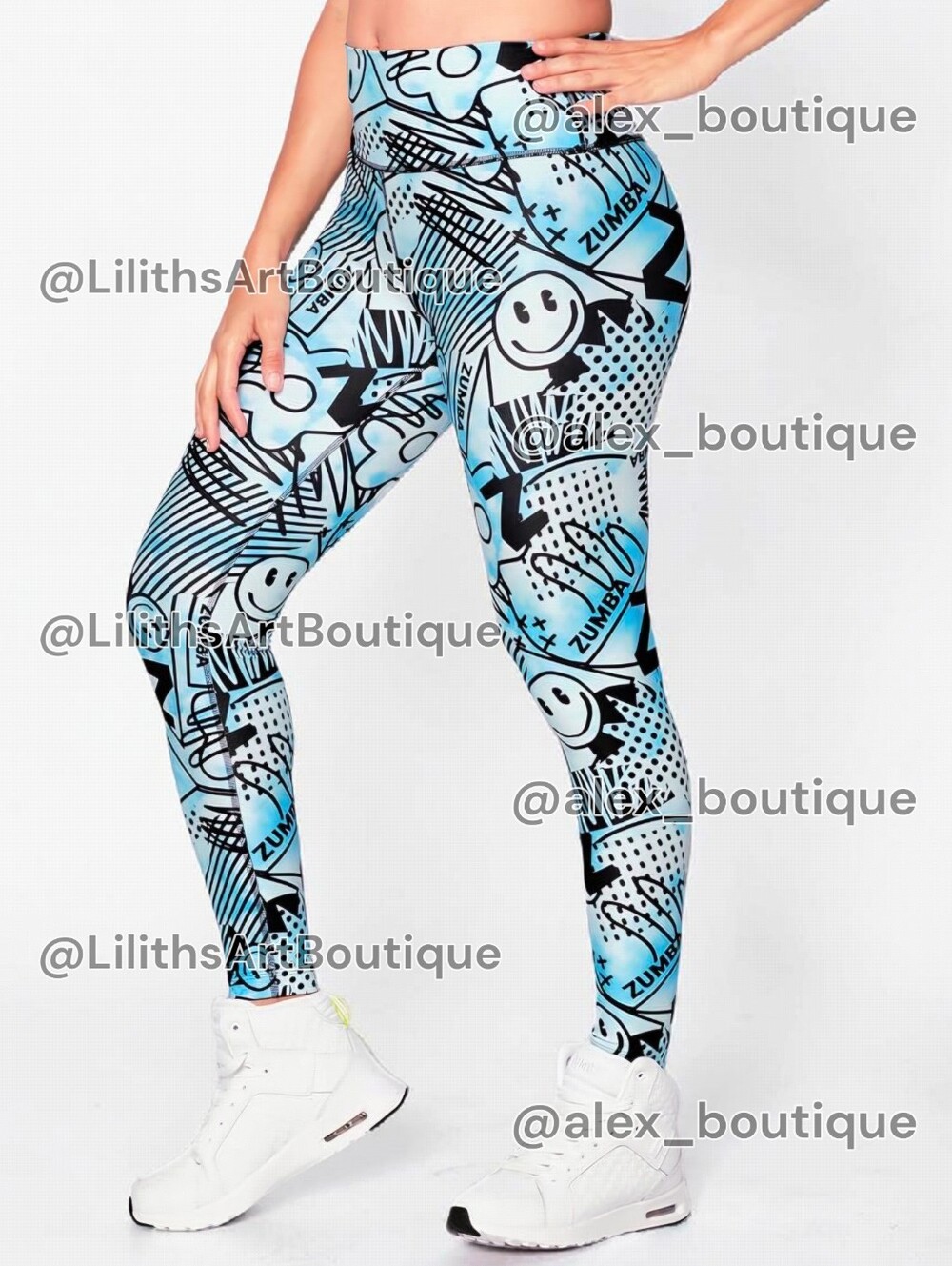 Zumba Happy And Fun High Waisted Ankle Leggings Sea Me Stuntin Size S (E043)